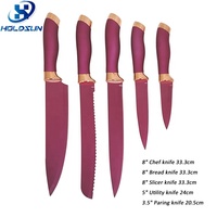 Ensemble de couteaux de chef Royal Swiss Line 6 pièces en acier inoxydable, couleur pastel, avec manche et support colorés pour une utilisation en cuisine