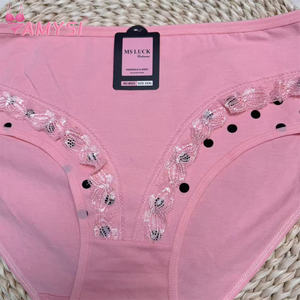 M503 #   Трусы-бикини больших размеров для полных женщин, из чистого хлопка, антибактериальные, с высокой посадкой, черные в горошек, для здоровья кожи - Product Image 4