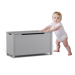 <span class=keywords><strong>Coffre</strong></span> de rangement en bois pour jouets, finition grise, avec charnière sécurisée, organisateur de rangement pour enfants pour jouets, balles et livres - Product Image 4