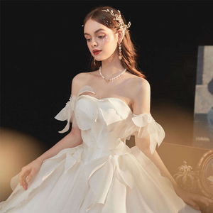 Nuevo verano <span class=keywords><strong>novia</strong></span> pecho largo Hada fuera del hombro satén blanco <span class=keywords><strong>joven</strong></span> mujer niñas noche vestido de <span class=keywords><strong>novia</strong></span> princesa - Product Image 3