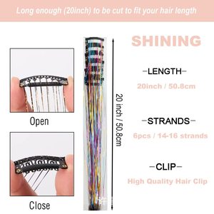 Lot de 12 extensions capillaires synthétiques pré-collées, mèches holographiques métalliques arc-en-ciel, résistantes à la chaleur, pour perruque, présentées en coffret cadeau - Product Image 2
