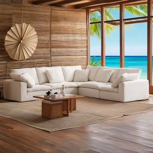 わびさび快適なグースダウンコーナーソファセットモジュラーL字型ソファクラウドソファリビングルームソファ - Product Image 1