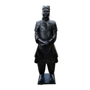 120 cm Chinese Black Pottery Warrior Terracotta Warriors Stone Statue