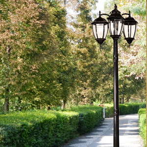 Outdoor Iron Garden Lamp Post <b>LED</b> Warm White Glass Shade IP66 AC 220V 2700K 10-Year Warranty <b>Motion</b> <b>Sensor</b> Solar - Product Image 1