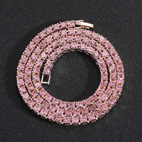 Collier Tennis Classique RQ Micro 3/5mm avec Zircons Cubiques Sertis et Nouveau Fermoir Rabattable, Bijou Hip Hop pour Cadeau de Fête