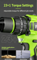 Perceuse électrique sans balais 21V, 2 vitesses, mandrin auto-serrant 0,8-10mm, outil de perçage pour bois 40mm et acier 22mm, kit pour le bricolage