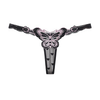 String sexy européen et américain à motif papillon, bordure en dentelle transparente, taille basse, broderie séduisante pour femme