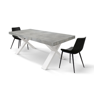 Table à manger extensible en béton gris 180x90 avec pieds croisés blancs pour usage intérieur - Product Image 3