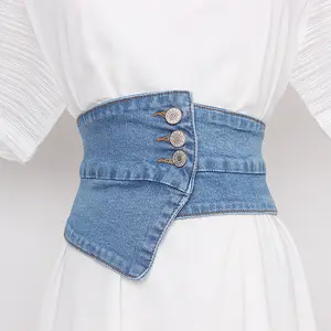 Designer plus size fabric waist closure women's matching skirt accessories belt bow buckle wide cowboy denim corset belt women