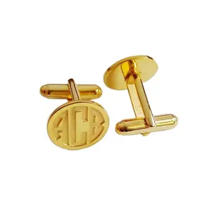 High Quality Manufacturer Supplier Shiny Gold Plated No Enamel Customised Logo Metal Cuff Links Men Cufflinks For Gift