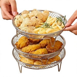 Grille de cuisson circulaire en acier inoxydable non revêtue pour friteuse à air, support de cuisson, grille de drainage d'huile, grille de barbecue, pour rôtissage, Chine - Product Image 1