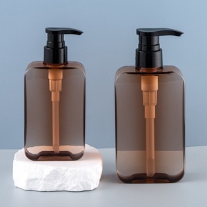 Disponibile Bottiglia Quadrata Piatta in PETG Ambrato da 200ml 300ml Semi-trasparente Marrone per Shampoo Bagnoschiuma Ricaricabile <span class=keywords><strong>Vuota</strong></span> con <span class=keywords><strong>Testa</strong></span> Pompa - Product Image 3