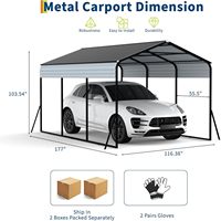 Abri de voiture en métal 10x15 pieds, abris de voiture robustes avec cadre et toit en acier galvanisé, garage extérieur pour voiture