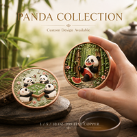 Pièce de monnaie chinoise Panda en cuivre pur 999 de 5 oz, haute relief, peinte aux couleurs UV, finition effet proof, objet de collection d'art oriental