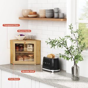 Panera de Bambú de 2 Niveles para Esquina de Cocina con Puerta de Vidrio para Conservar la Frescura - Product Image 3