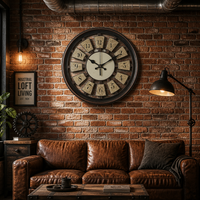 Jam Dinding Plastik Vintage Industrial Berongga Tanpa Suara Tanpa Bunyi Tik-tok, Dioperasikan dengan Baterai, Jarum Retro, Seni Dekoratif, Gantung, Ruang Tamu