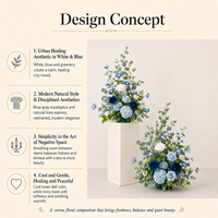 Rangkaian Bunga Sutra Buatan Tangan dengan Dudukan Resin Delphinium Biru Hydrangea Putih Dekorasi Pernikahan Modern Mewah Dapat Digunakan Kembali