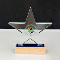 Trophée étoile en cristal avec base en bois, logo gravé sur mesure, plaque en cristal pour les cadeaux souvenirs d'entreprise, de sport et de championnats