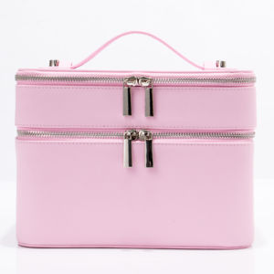 KONCAI Duo <span class=keywords><strong>Vanity</strong></span> Case Cosmetic Bags Cases Double Layer Compartment Vegan Leather Travel Makeup Bags Organizer Makeup Suit - Product Image 1