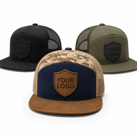 Gorra Trucker de 7 Paneles con Logotipo Personalizado OEM al por Mayor, Visera Plana, Malla Trasera, Parche de Cuero 3D, Cierre a Presión, Transpirable/Impermeable, Ajustable