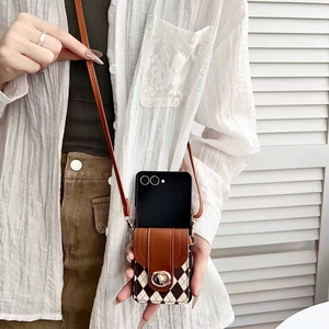 Étui de téléphone portable en cuir PU avec lanière de cou et porte-cartes, style <span class=keywords><strong>sac</strong></span> à <span class=keywords><strong>main</strong></span>, pour Samsung Z Flip 7 6 5 4 3 - Product Image 4