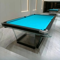 Table de billard extérieure en verre transparent de luxe moderne, design de créateur, avec pieds en bois, directement de l'usine