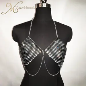 홀터넥 V 넥 클럽 파티 비치 무도회 섹시한 옷 여성용 투명한 모조 다이아몬드 메쉬 탑