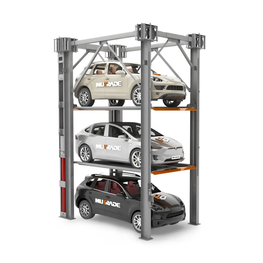 Équipement de stationnement de voiture à quatre poteaux Empileur triple vertical hydraulique