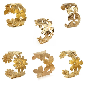 Bracelet jonc torsadé en forme de feuille, style punk, grand modèle pour femme, en acier inoxydable plaqué or 18 carats, idéal pour les occasions festives - Collection JUSTOP Designer Jewelry Fashion Luxury - Product Image 2