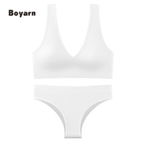 Boyarn Women's Breathable Sports Chest Wrap Sexy Wire-Free Support Beautiful Back Steel Ring Wholesale Threaded Underwear Set - Product Image 2