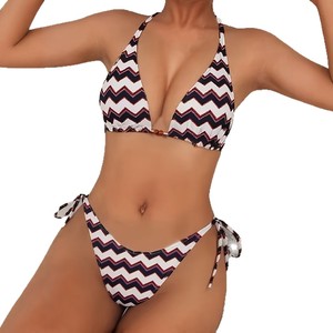 Nuevo <span class=keywords><strong>Bikini</strong></span> Triangular Sexy con Cuello Halter, Estilo Europeo Americano, para Deportes Acuáticos, con Rayas, 2 Piezas, para Mujer - Product Image 5