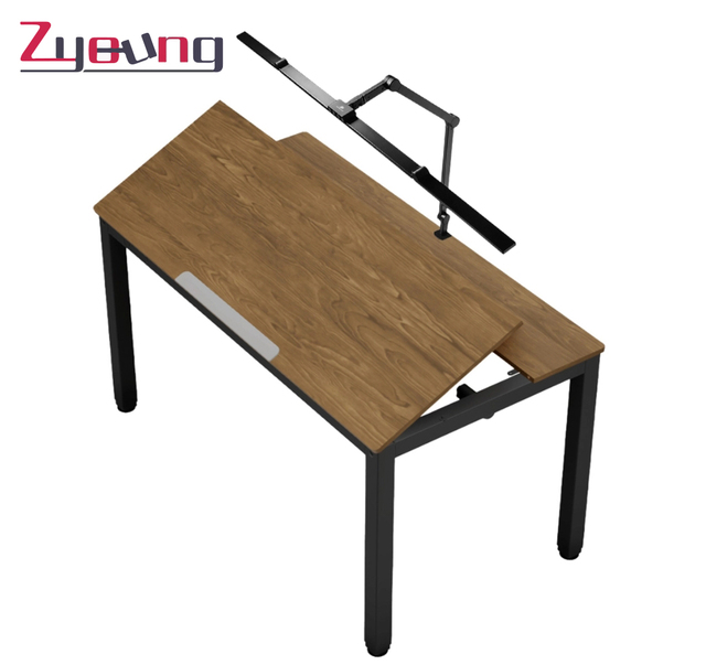 Modern Design Standing Height Adjustable Simple Office Computer Table with Wooden Panel Style