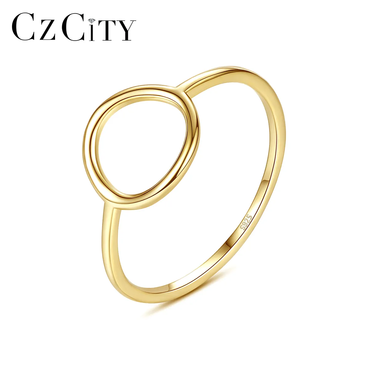 Czcity Minimalistische Goedkope Band 925 Sterling Zilver Ronde 14K Vergulde Ringen Sieraden Voor Vrouwen Fancy Sierlijke Cirkel Ringen