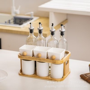 Étagère de rangement en bois, support créatif transfrontalier à double couche pour condiments de bureau, étagère à épices en bois massif - Product Image 3