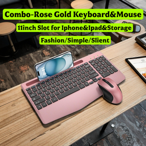 คีย์บอร์ดและเมาส์ไร้สายแบบชาร์จได้ 2.4G สำหรับ Mac ใช้งานแบบ Scissor พร้อมที่พักฝ่ามือ ช่องใส่โทรศัพท์และแท็บเล็ตขนาด 10 นิ้ว - Product Image 1