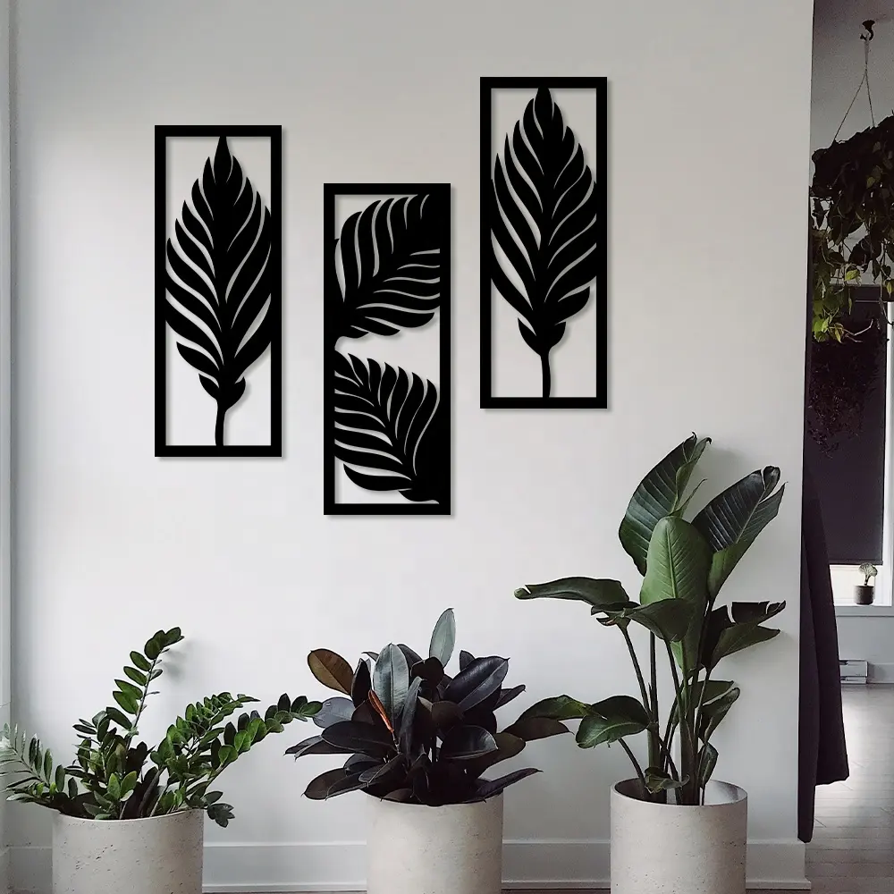 2022 New Design Tropical Leaves Wood MDF Black Plaque Boho Bedroom Indoor Home Decor