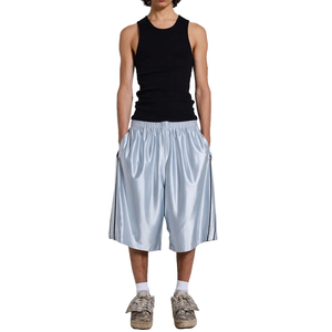 Shorts de basket amples vintage Vapor, streetwear, en maille polyester brillante argentée, shorts de sport personnalisables avec logo, shorts hip-hop pour hommes - Product Image 4
