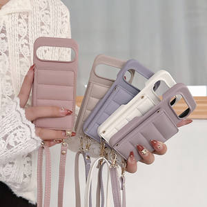 Lujo Litchi PU cuero The Puffer Wallet funda de teléfono para Google <span class=keywords><strong>Pixel</strong></span> <span class=keywords><strong>6</strong></span> 7 8 9 Pro 6A 7A 8A tarjeta dinero ranuras colgante cuerda cubierta - Product Image 4