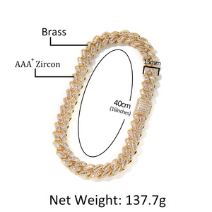 Collar Hip-Hop con Incrustaciones de Zirconia en Cobre, <span class=keywords><strong>Cadena</strong></span> Cubana de 15MM, Joyería al Estilo Europeo y Americano, Venta al Por Mayor - Product Image 2