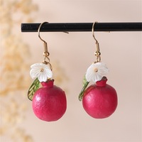 Anting-anting buah-buahan lucu 3D resin berbentuk delima, apel, blueberry, lemon, jeruk, anggur, dan stroberi untuk anak perempuan