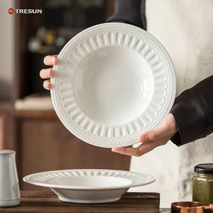 wholesale charger plate chinaware wedding <b>dinner</b> kitchen nordic western dishes bowls pure <b>white</b> embossed plates <b>set</b> dinnerware - Product Image 3