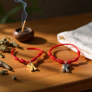 Bracelet à sept nœuds en fil rouge avec breloque lettre K en acier inoxydable, fait main, bijou de protection unisexe, cadeau - Product Image 3