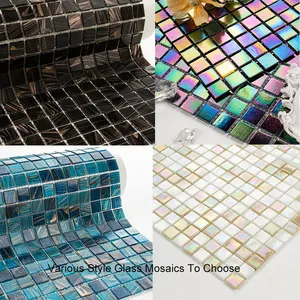 Azulejos de mosaico de vidro para decoração de paredes interiores, azulejos adesivos 3D pretos premium à prova de arranhões, design moderno