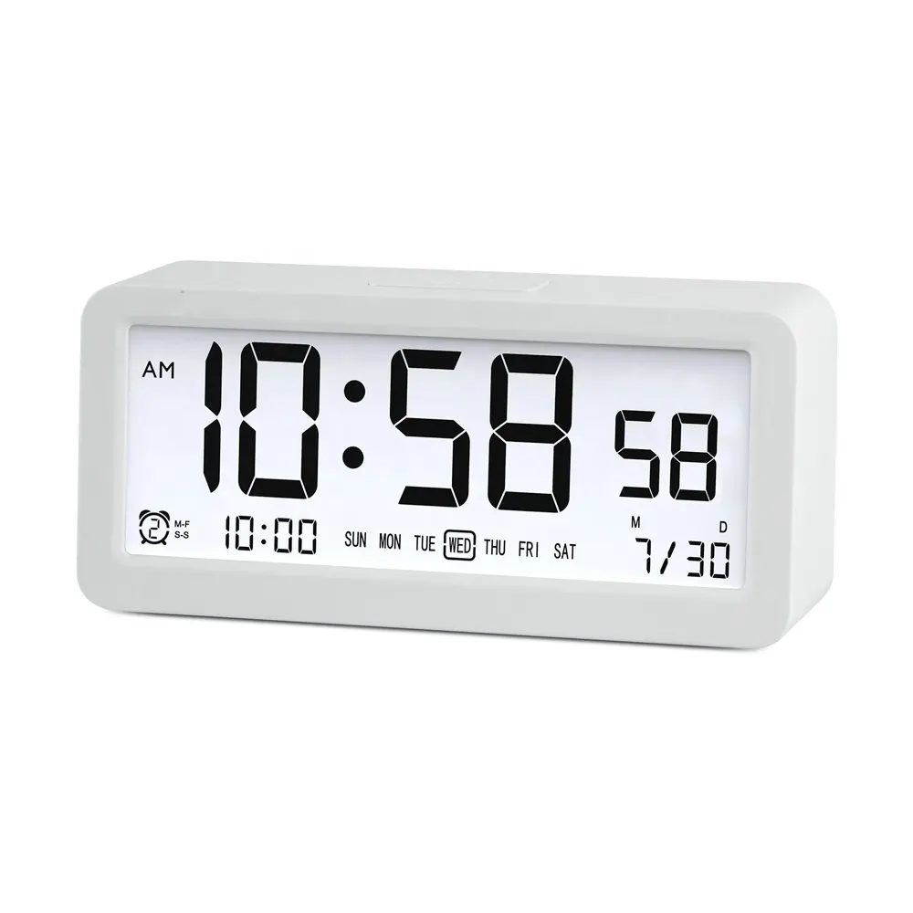 2023 New Modern OEM Large Screen Clock Date AM/PM Display Snooze Kids Student Backlight Electronic Desk Digital LCD Alarm Clock