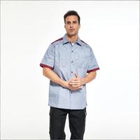 Chemise de travail mécanique bicolore à manches courtes pour homme 2026 avec surpiqûres contrastées renforcées