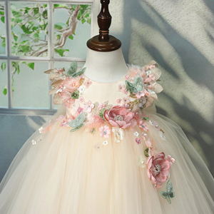 Vestito Estivo per Bambina <span class=keywords><strong>con</strong></span> Fiori 3D Principessa Schiena Scoperta Verde <span class=keywords><strong>con</strong></span> Farfalla 3D e Grande Fiocco per Compleanno - Product Image 2