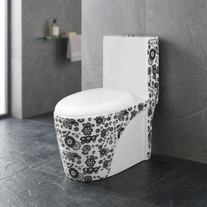 Inodoro de Cerámica de Una Pieza con Diseño Moderno en Blanco y Negro, Descarga Sifónica, Montaje en el Suelo, Doble Descarga para Baño Moderno - Product Image 3