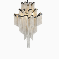 Lustre moderne de luxe en aluminium argenté avec pampilles, luminaire suspendu postmoderne pour villa, escalier, hall, salon