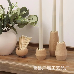 เชิงเทียนไม้เนื้อแข็งทรงกรวยเรียว ชุดสามชิ้น สำหรับตกแต่งบ้าน GZ 1024 - Product Image 2