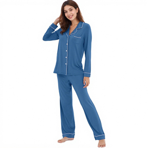 Hongbo vêtements de nuit femmes pyjama chaud luxueux 100% coton bio Modal solide tricoté uni teint femmes nuit costume pyjama ensemble - Product Image 3
